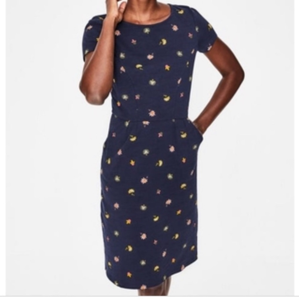 Boden Phoebe Jersey dress in blue floral medley